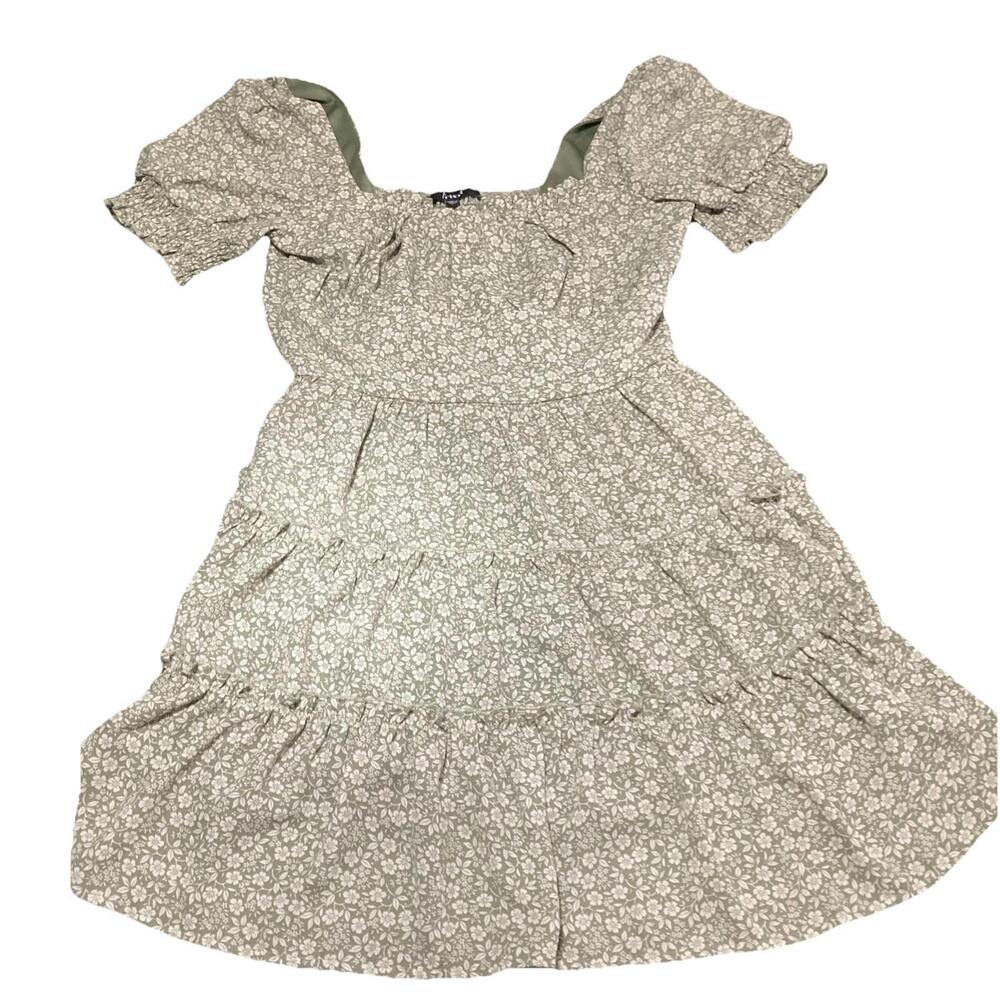 Trixxi Green Floral Mini Dress Ruched Puff Short Sleeves